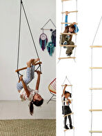 Çocuk Ahşap ip 6 Merdiven ve Trapez Salıncak 2 li Eğitici SetTırmanma Kulesi & Trapez Jimlastik Salıncağı