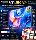 Maximus 50 Inç 127 Ekran 4K Ultra Hd Google Tv Dahili Uydu Alıcılı Smart LED Tv + Duvar Askı Aparatı Hediyeli