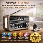 Hedyex NS-6675BT Retro Nostaljik Radyo Bluetooth USB/TF/FM Yandan Fenerli USB-C Şarjlı Müzik Kutusu