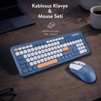 Soft Touch Kablosuz Klavye Mouse Set Lacivert + Beyaz Renk