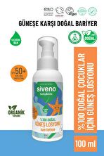 Siveno %100 Doğal Çocuk Güneş Losyonu Leke Karşıtı Antioksidan Nemlendirici Bitkisel Vegan UVA UVB SPF 50+ 100 ml