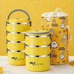 Valkyrie 4 Gözlü Çelik Penguen Desenli Sarı Termal Bento Kutusu Çocuklar İçin Şirin