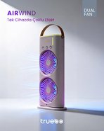 Truebo AirWind - Masaüstü Buhar Püskürtmeli Taşınabilir Şarjlı Led Işıklı Çift Fanlı Vantilatör