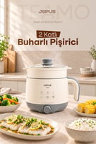 600W 2 Katlı Yapışmaz Teflon Elektrikli Tencere Çok Amaçlı Fonksiyonlu Buharlı ve Yağda Yemek Pişirici Makinesi