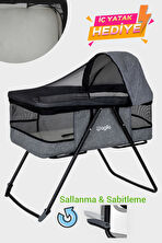 Agila Katlanır Bebek Beşiği, Portatif Beşik, Anne Yanı Bebek Beşiği - Gri