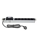19" 1U 6'Lı Schuko Sigortalı Aluminyum Rack Kabin Grup Priz Pdu
