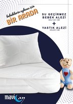Mavi Ay Yatak- Su Sıvı Geçirmez Bebek Alezi 60x120 Yatak Koruyucu + Yastık Alezi