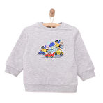 HelloBaby Erkek Bebek Basic Sweatshirt Araba Desenli Çıtçıtlı Bisiklet Yaka Uzun Kol Gri Melanj