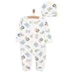 HelloBaby Yenidoğan Hayvanlar Baskılı Erkek Tulum-Şapka Erkek Bebek