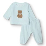 HelloBaby Erkek Bebek Kadife Pijama Takımı Ayı Baskılı Bisiklet Yaka Uzun Kol Ribanalı