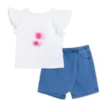 HelloBaby Kız Bebek Bluz-Şort Çiçek Baskılı Düğmeli Bisiklet Yaka Short Sleeve Reçme