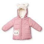 Midimod Kız Bebek Mont Hayvan Baskılı Fermuarlı Kapüşonlu Long Sleeve