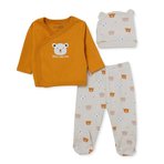 HelloBaby Erkek Bebek Zıbın-Şapka-Alt Hayvan Baskılı Çıtçıtlı V Yaka Uzun Kol Patikli