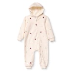 HelloBaby Kız Bebek Polar Tulum Kalp Baskılı Fermuarlı Kapüşonlu Long Sleeve Lastikli