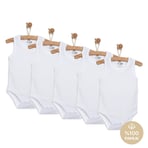 HelloBaby Unisex 5li Beyaz Body Zarf Yaka Atlet Kol Beyaz %100 Pamuk
