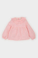 DeFacto Kız Bebek Çiçekli Flamlı Poplin Uzun Kollu Gömlek E6101A525SPPN127