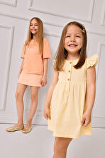 Kız Bebek Basic Düz Kısa Kollu Flamlı Poplin Yazlık Elbise