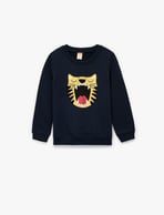 Pamuklu Uzun Kollu Bisiklet Yaka Kaplan Nakışlı Sweatshirt