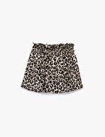 Leopar Desenli Gipeli Mini Şort Etek
