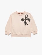 Uzun Kollu Bisiklet Yaka Kurdele Baskılı Şardonlu Pamuklu Sweatshirt