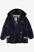 Esso Mandolin Kız Çocuk Mont Kemerli Armalı Kapüşonlu 2-6 Yaş, Koyu Lacivert