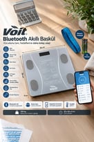 Voit Gri Bluetooth Baskül - Dijital Akıllı Tartı - Yağ Ölçer Tartı - Pil ve Mezuro Hediyeli Tartı