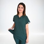 Unisex Ördekbaşı Yeşili Esnek  Likralı Doktor Hemşire Scrubs Tek  Üst Forma