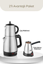 Inox Çaycı ve Elektrikli Türk Kahvesi Makinesi Seti