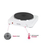 Simfer Hp1500w Beyaz Hot Plate Tek Gözü Elektrikli Ocak (Çift Emniyetli Termostat , 1500W Krom Çember)
