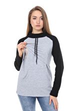 LuvmaBelly MYRA4524 Siyah&Gri Parçalı Kapüşonlu ve
