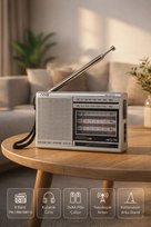 Gri NS-8153 Taşınabilir Pilli Cep Radyosu Deprem Çantası Radyosu Am Fm SW-1-6 8 Bandlı Mini Radyo