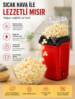 1200W Sıcak Hava Patlamış Mısır Makinesi Yağsız Popcorn Mısır Patlatma Makinesi Ölçü Kaplı