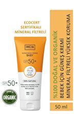 INCIA %100 Doğal Bebek Güneş Kremi Leke Karşıtı Mineral Filtreli Yüksek Koruma SPF 50+ UVA UVB 50 ml