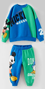 Mickey Mouse Görselli Kapüşonlu Bebek Çocuk Alt Üst Takım-Çok Renkli | 3 Yaş