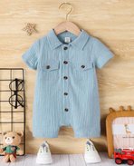 Unisex Bebek&Çocuk %100 Pamuklu Tahta Düğmeli Cepli Müslin Tulum-Turkuaz | 18-24 ay