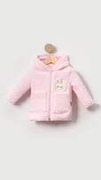 Tavşan Nakışlı Fermuarlı Cepli Kız Bebek Peluş Welsoft Kışlık Hırka-Pembe | 3-4 Yaş