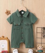 Unisex Bebek&Çocuk %100 Pamuklu Tahta Düğmeli Cepli Müslin Tulum-Haki | 1 Yaş