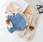 Dude Desenli Kapşonlu Bebek Alt Üst Takım Mavi | 6-9 AY