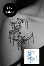 Ay Ve Çiçek Figürlü 12 Saat Sonra Kararan Geçici Mini Dövme Tattoo