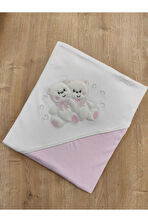 %100 Pamuklu & Mevsimlik Bebek Battaniyesi - Ayıcık Nakışlı Bebek Örtüsü 80x90 Cm