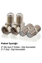 2 Adet L Tipi Konnektör Fiş Rg6 Çevirmeli 90 Derece Tv Uydu Cvtv Sistemlerine Uygun F Konnektör + 2 Adet F/F Anten Uydu Kablosu Ek Aparatı F Dişi Dişi Barrel Birleştirici