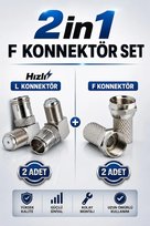 2in1 F Konnektör Seti - 2 Adet Hızlı L Dirsek Konnektör ve 2 Adet Standart F Konnektör Uydu Bağlantı Seti 4'lü Uydu Anten Kablo Bağlantı Seti