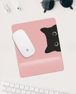 Pembe Kedi Çizimli Bilek Destekli Dikdörtgen Mouse Pad Mouse Altlığı.