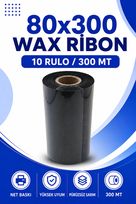 80x300mm Wax Ribon | 10 Rulo | 300 Mt | Dayanıklı | Tekstil, Yıkama, Etiketleme | Termal Transfer