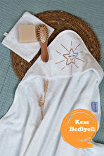 Lawon Kids Bambu Yıldız  Nakışlı ve Kese Hediyeli Bebek Havlu Kundak *Beyaz