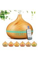 Açık Ahşap 550 Ml Aroma Difüzörü Buhar Ultrasonik 7 Renk Led Işıklı Aromatik Oda Kokusu Hava Nemlendirici Buhar Makinesi