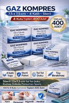 Gaz Kompres 7,5x7,5 cm 4 Katlı Steril 400 Adet Tel Tel  Pansuman Bezi(4KUTU)
