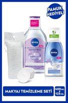 Yatıştırıcı Micellar Makyaj Temizleme Suyu 400ml ve Göz Makyaj Temizleyici 125ml, Pamuk Hediye