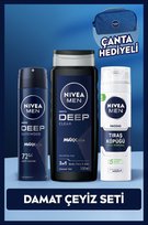MEN Erkek Bakım Damat Çeyiz Seti, Hassas Tıraş Köpüğü, Duş Jeli ve Sprey Deodorant, Çanta Hediye
