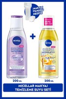 Aydınlatıcı ve Yatıştırıcı Micellar Makyaj Temizleme Suyu Seti 200ml+200ml Pamuk Hediye,Hassas Cilt